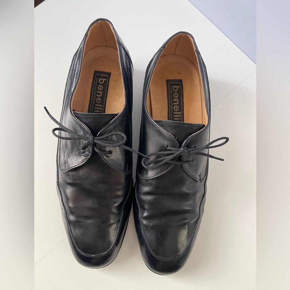 Vintage 90s Black Leather Oxford Shoes 9 Luisa Benelli